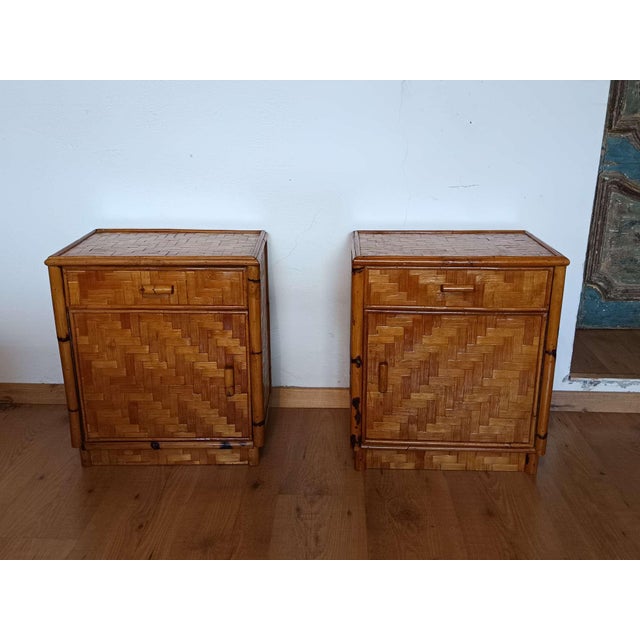 Light Yellow Bamboo Bedside Tables, 1970s, Set of 2 For Sale - Image 8 of 14