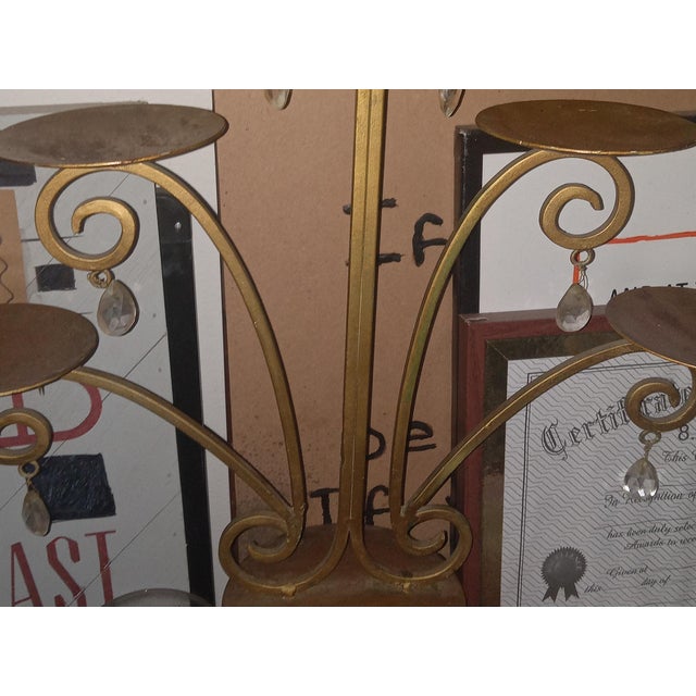 Metal Spanish Revival Style Sculptural Gilded Woodland Antiquity Chandelier Candelabra Prisms Gold Tone Metal Narrow Canopy Soft Elegant Rustic Light For Sale - Image 7 of 9