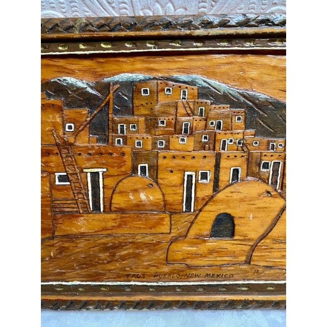 Rustic Hand Carved Taos Pueblo Wood Wall Panel Signed and Dated 1977 For Sale - Image 3 of 10