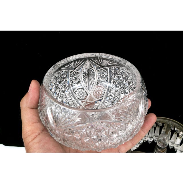 Antique American Brilliant Period Cut Glass Mushroom Lamp With Crystal Prisms For Sale - Image 4 of 9