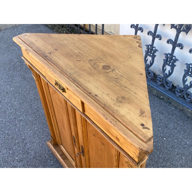 Wood Pine Corner Cupboard With Two Doors and One Drawer For Sale - Image 7 of 14