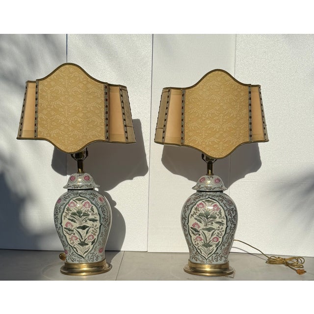 English Late 20th Century Pair Lamps Custom Fortuny Shades For Sale - Image 3 of 17