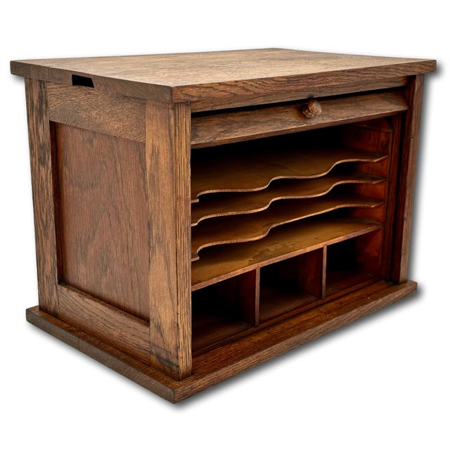 Sienna Unusual Antique American Solid Oak Table - Desk Top "Roll Front" Organizer & File Cabinet Circa 1900 For Sale - Image 8 of 18