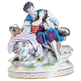 Porcelain Group Representative an Elegant with Her Courtesan, 1920s For Sale