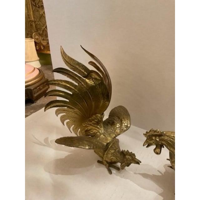 Pair of Brass Fighting Roosters For Sale - Image 4 of 11
