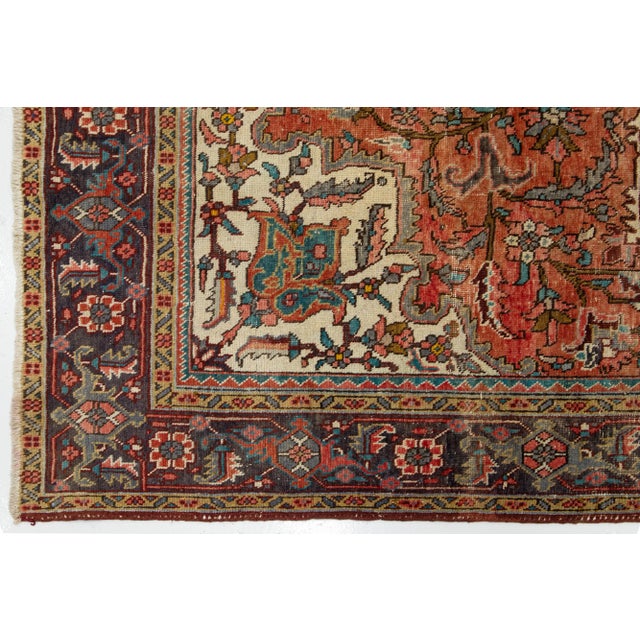 1950s Vintage Handmade Heriz Wool Rug in Rust Color With Medallion Design For Sale In New York - Image 6 of 8