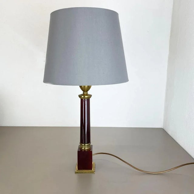Modernist Italian Red Catalina and Brass Tube Table Light, 1960s For Sale - Image 3 of 18