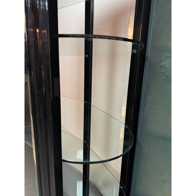 Glass Mid-Century Italian Glass Display Cabinet with White Leather Doors in Black Wooden Frame by Rossi Di Albizatte, Italy, 1970s For Sale - Image 7 of 7
