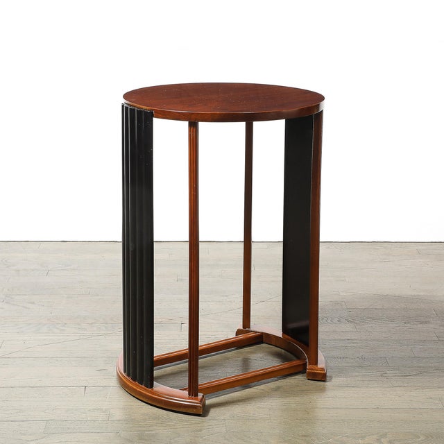 Black Art Deco Side Table in Book-Matched Walnut & Black Lacquer Fluted Supports For Sale - Image 8 of 10