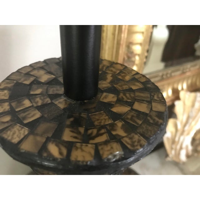 2020s John Richard Table Lamp. Gold and Brown Mosaic Glass Lamp With Beige Silk Shade With Gold Leaf Lining For Sale - Image 5 of 8