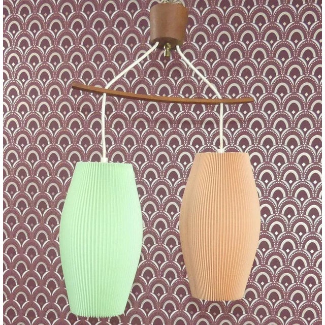 Chartreuse Trapeze Ceiling Lamp in Teak and Pastel, 1960s For Sale - Image 8 of 13