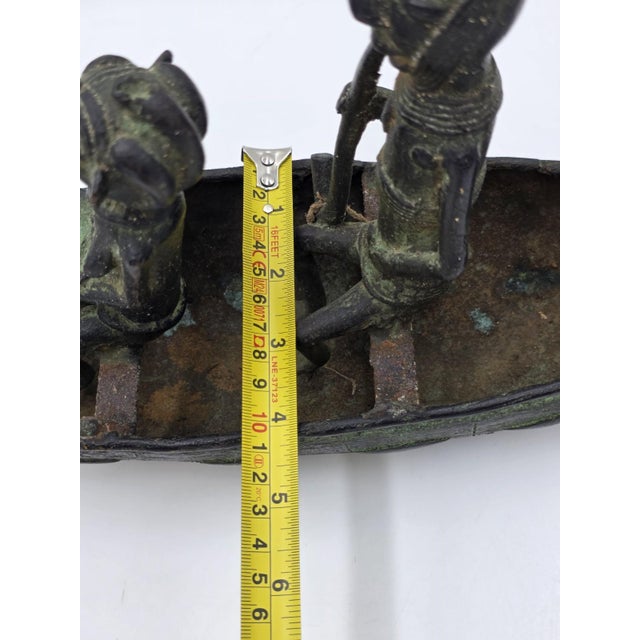 Authentic Mid Cent. 16" Benin Bronze Boat Sculpture African Tribal Lost Wax Art For Sale - Image 10 of 18
