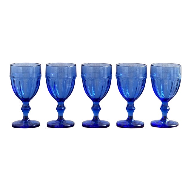 1960s Libbey Dusky Blue Gibraltar Goblets — Set of 5 For Sale