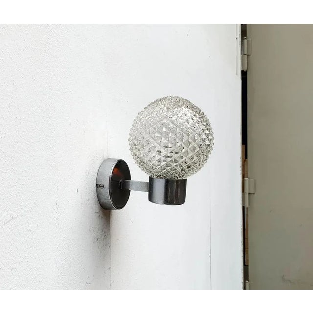Vintage Space Age Glass and Metal Wall Lamp Sconce, 1970s, Set of 2 For Sale - Image 4 of 18