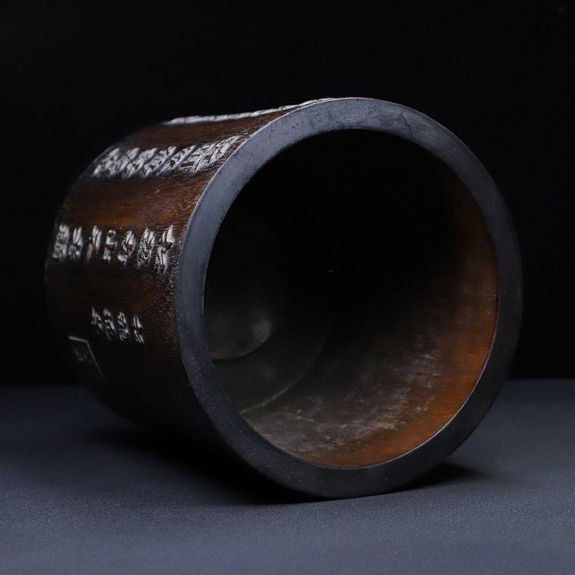 Vintage Chinese Carved Rosewood "Crane & Pine" Brush Pot With Poem For Sale In Los Angeles - Image 6 of 10