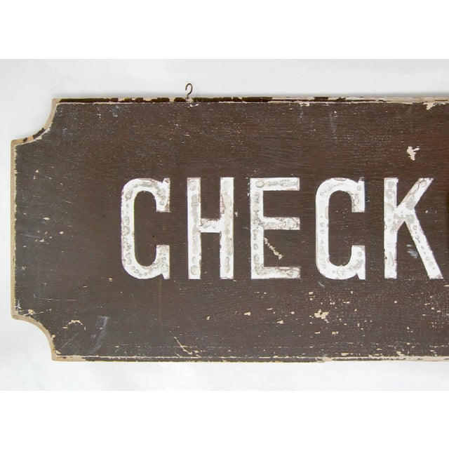 1950s Circa 1950s Wood Raised Letter Checkouts Sign For Sale - Image 5 of 7