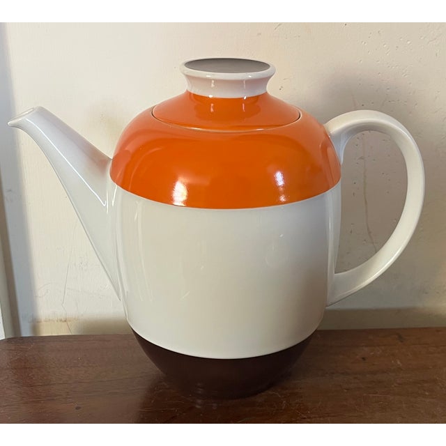 Mid 20th Century Eschenbach Bavaria Mid-Century Modern Porcelain Teapot or Coffee Pot With Brown and Orange Stripes For Sale - Image 5 of 16