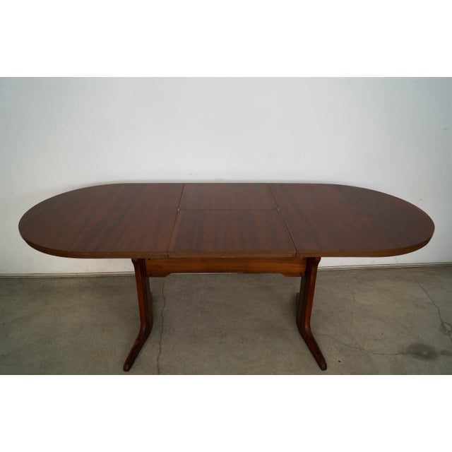 1960’s Mid-Century Danish Modern Trestle Leg Extendable Oval Dining Table With Leaf For Sale In Los Angeles - Image 6 of 12