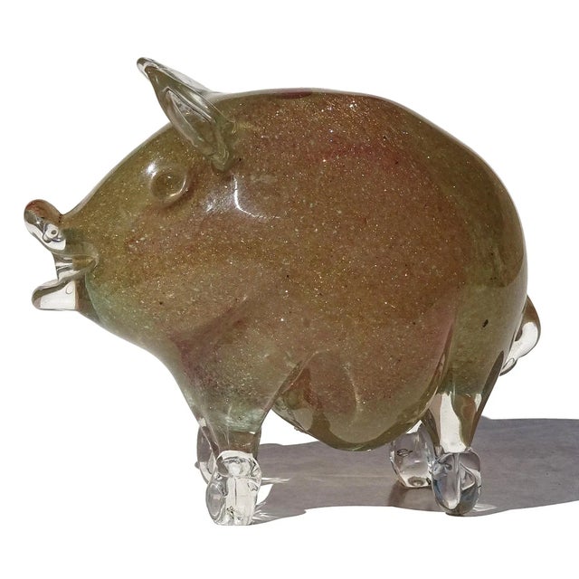 Mid-Century Modern Vintage Murano Sommerso Copper Aventurine Flecks Pink Core Italian Art Glass Pig Figurine Sculpture For Sale - Image 3 of 6