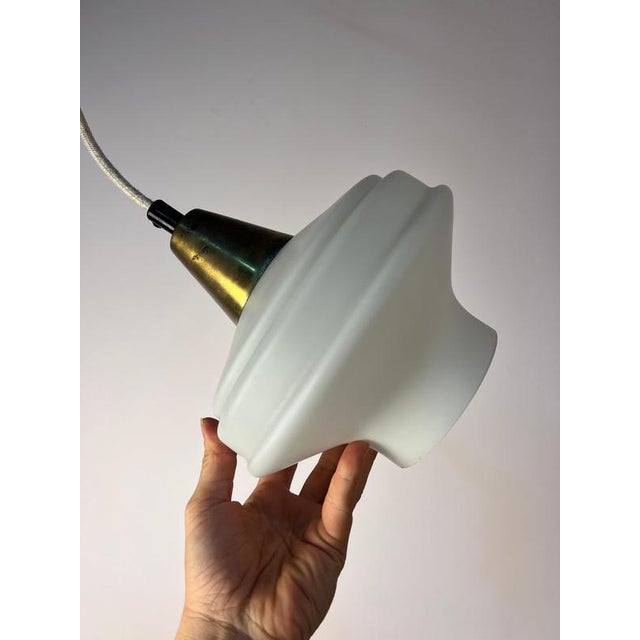 Pendant Lamp in Opal Glass & Brass, Denmark, 1960s, Brass & Glass For Sale - Image 3 of 11