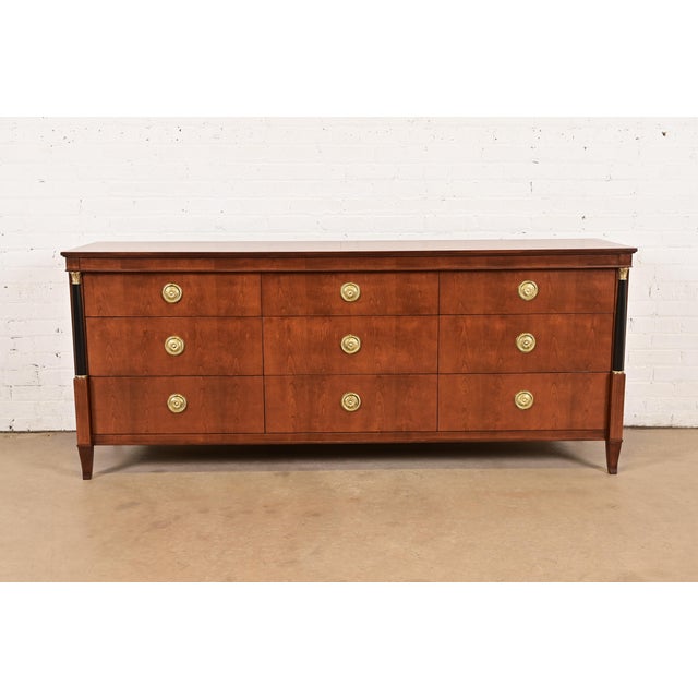 Baker Furniture French Empire Cherry Wood Triple Dresser or Credenza, Newly Refinished For Sale - Image 11 of 11