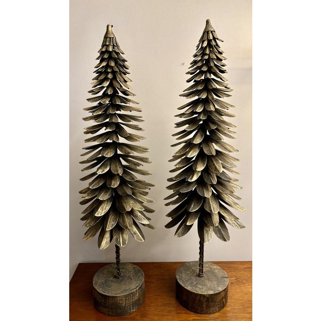Large Brass Pine Trees, Italy, 1970s, Set of 2 For Sale - Image 5 of 7
