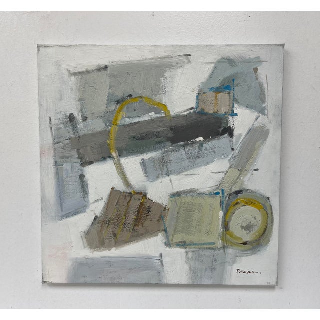 A modern and balanced original oil painting on canvas with layered neutrals, soft geometry, and dynamic linework. Shades...