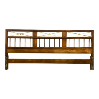 Mid Century Regency Modern King Size Brass and Walnut Headboard by Baker For Sale