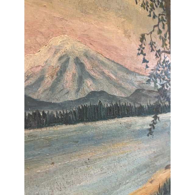 Vintage Mountain Landscape Oil Painting on Board For Sale - Image 9 of 12