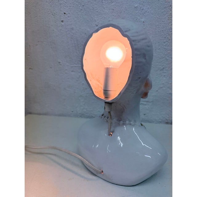 Italian Table Lamp with a Womans Head Made of Ceramic, 70s/80s Design, 1970s For Sale - Image 12 of 15