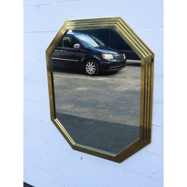 Hollywood Regency Willy Rizzo Italy 1970s Large Brass Octagon Wall Mirror 6455 For Sale - Image 3 of 11