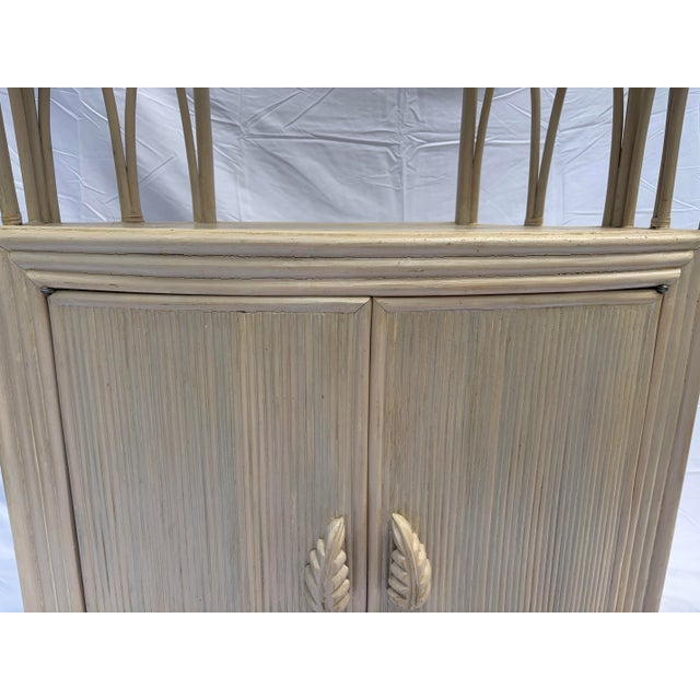 Almond Vintage Mid-Century Pencil Reed & Rattan Corner Entertainment Cabinet / Hutch For Sale - Image 8 of 8