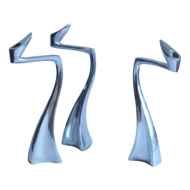Aluminum Arclumis Swan Candlesticks by Matthew Hilton for SCP England, 1987, Set of 3 For Sale