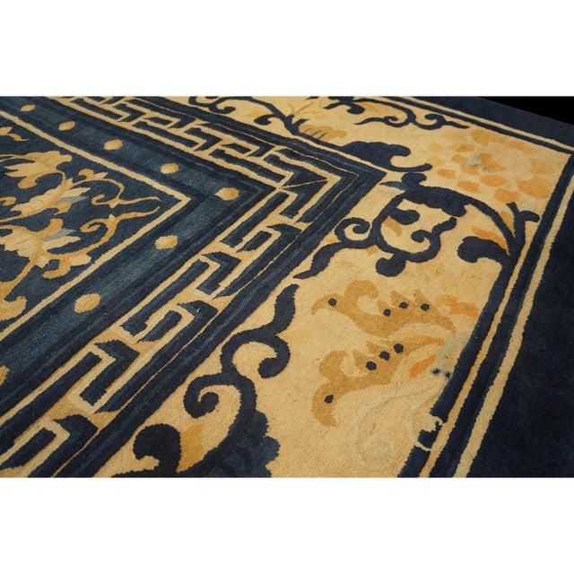 Navy Blue 1890s Blue Field Classic Greek Key Antique Chinese Peking Rug 13' 9'' X15' 3'' For Sale - Image 8 of 10
