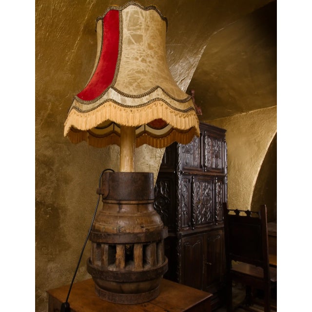 Antique Wooden Pendulum Wheel Lamp For Sale - Image 3 of 9
