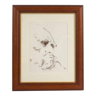 1960s Charcoal Portrait Drawing by James L. Bruch For Sale