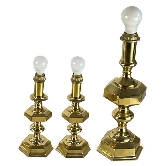 Vintage Italian Brass Table Lamps, 1980s, Set of 3 For Sale