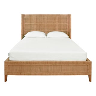 Matthew Izzo Home Dolly Queen Winged Headboard and Platform in Radio Weave Wrapped Rattan For Sale