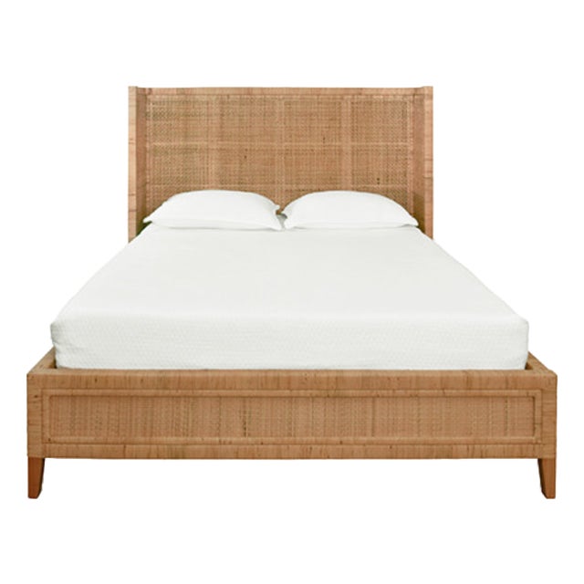 Matthew Izzo Home Dolly Queen Winged Headboard and Platform in Radio Weave Wrapped Rattan For Sale