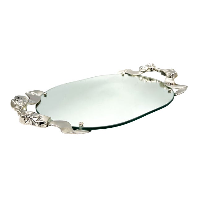 1988 Godinger Silver-Plated Bow & Ribbon Mirrored Vanity Tray – Hollywood Regency / Art Nouveau Revival For Sale - Image 10 of 18