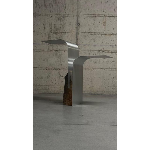 Tau coffee table in raw aluminum & aurisina marble by d´ark atelier unique piece dimensions: d 30 x w 90 x h 90 cm....