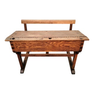 Antique Double School Desk With Built-In Bench For Sale