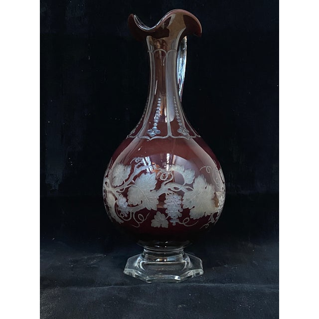 Art Nouveau Bordeaux Red Crystal Decanter, 1910s For Sale - Image 3 of 12