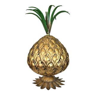 Vintage Large Italian Gilt / Gold Leaf Tole Pineapple Object / Decor For Sale