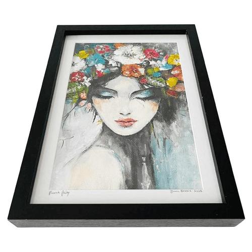 Hand-Painted Portrait Flower Fairy with Black Frame For Sale - Image 6 of 9