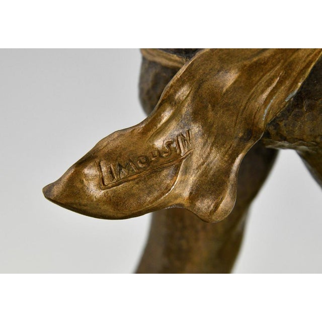 Limousin, Art Deco Athlete with Spear or Javelin Thrower, 1930, Metal on Marble Base For Sale - Image 12 of 13