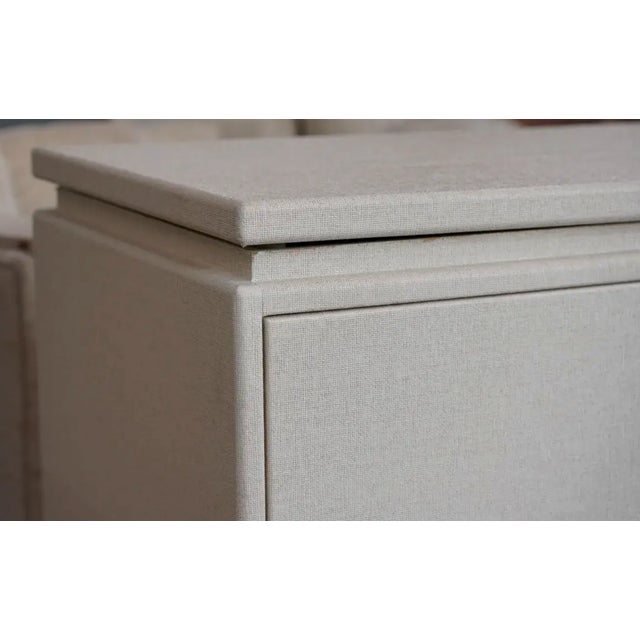 Late 20th Century Contemporary Painted Raffia Motorized Lift Bar Cabinet | Illuminated Entertaining Credenza | Hidden Cocktail Station For Sale - Image 11 of 15