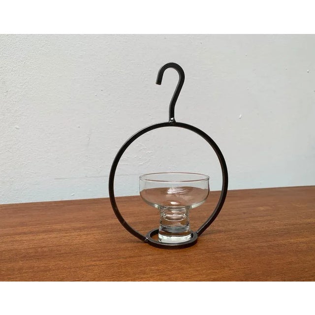 Mid-Century Danish Metal and Glass Candleholder, 1960s, in Very Good conditions. Designed 1960 to 1969
