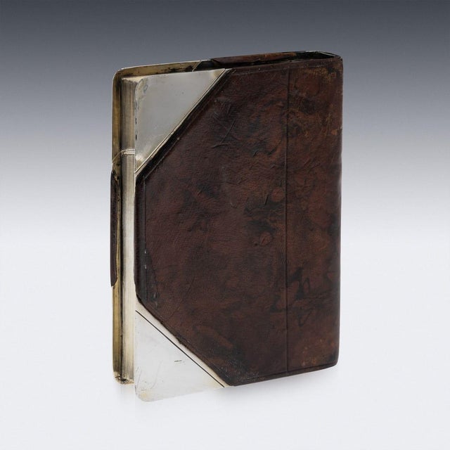 Novelty Silver Plate and Leather Book Shaped Hip Flask by J Dixon & Sons For Sale - Image 3 of 16