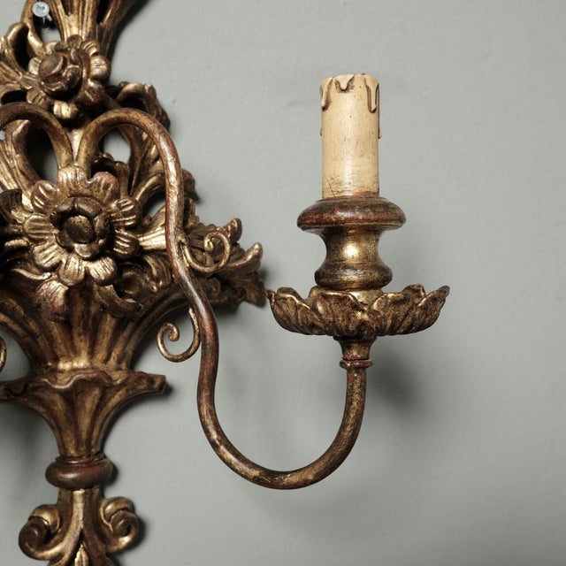 Baroque Sconces in Gilded Wood, 1960s, Set of 2 For Sale - Image 12 of 18